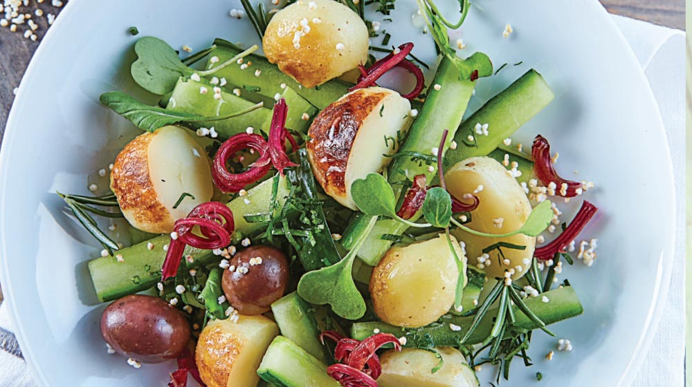 Ensalada de papas receta con aceitunas y betabel