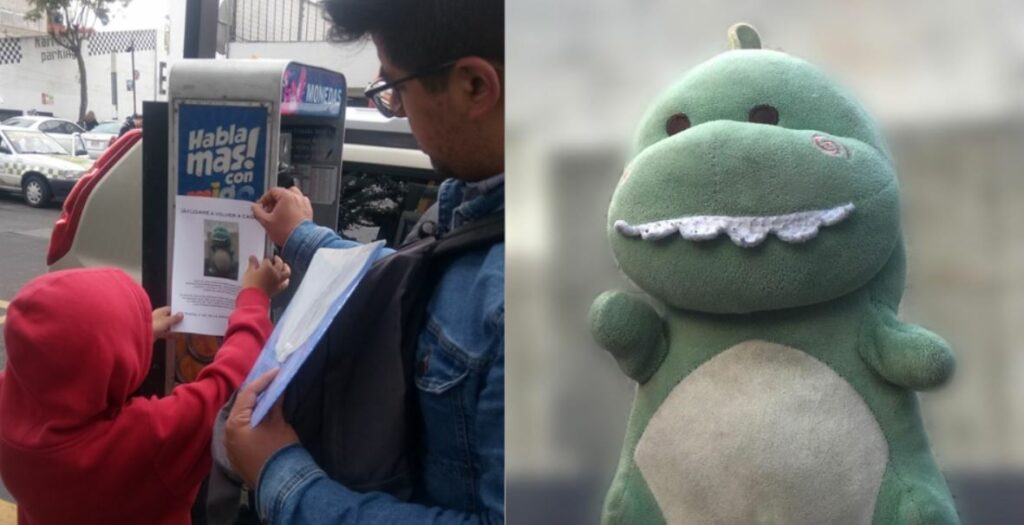 Niño pega carteles para encontrar a “Babysaurio” extraviado en Toluca